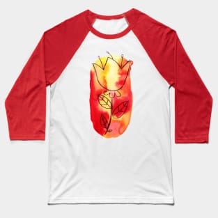 Red Yellow Watercolor Ombre Flower Baseball T-Shirt